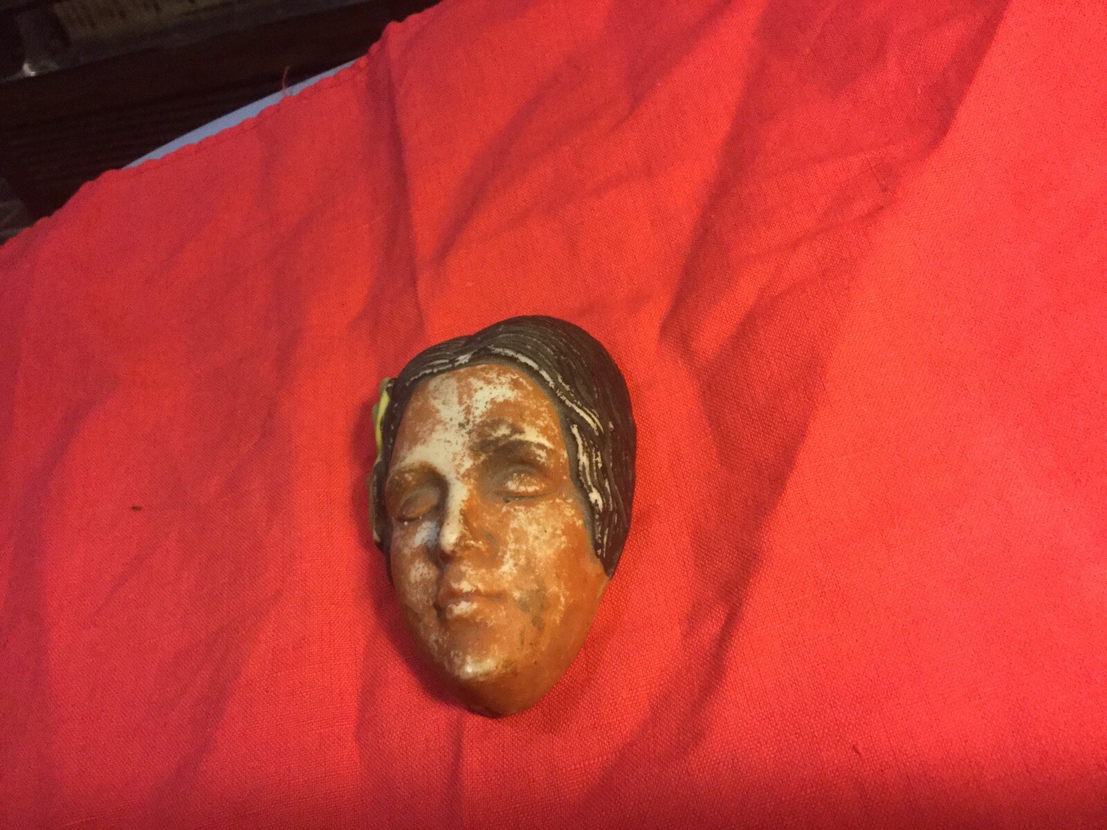 Bisque Lady Face Mask Wall Plaque 3.25” Long Vintage