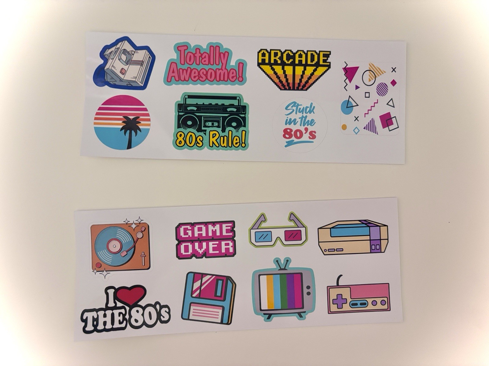 80&rsquo;s Themed Sticker Sheets, Retro 1980&rsquo;s Pop Culture Art, 80&rsquo;s Neon Aesthetic