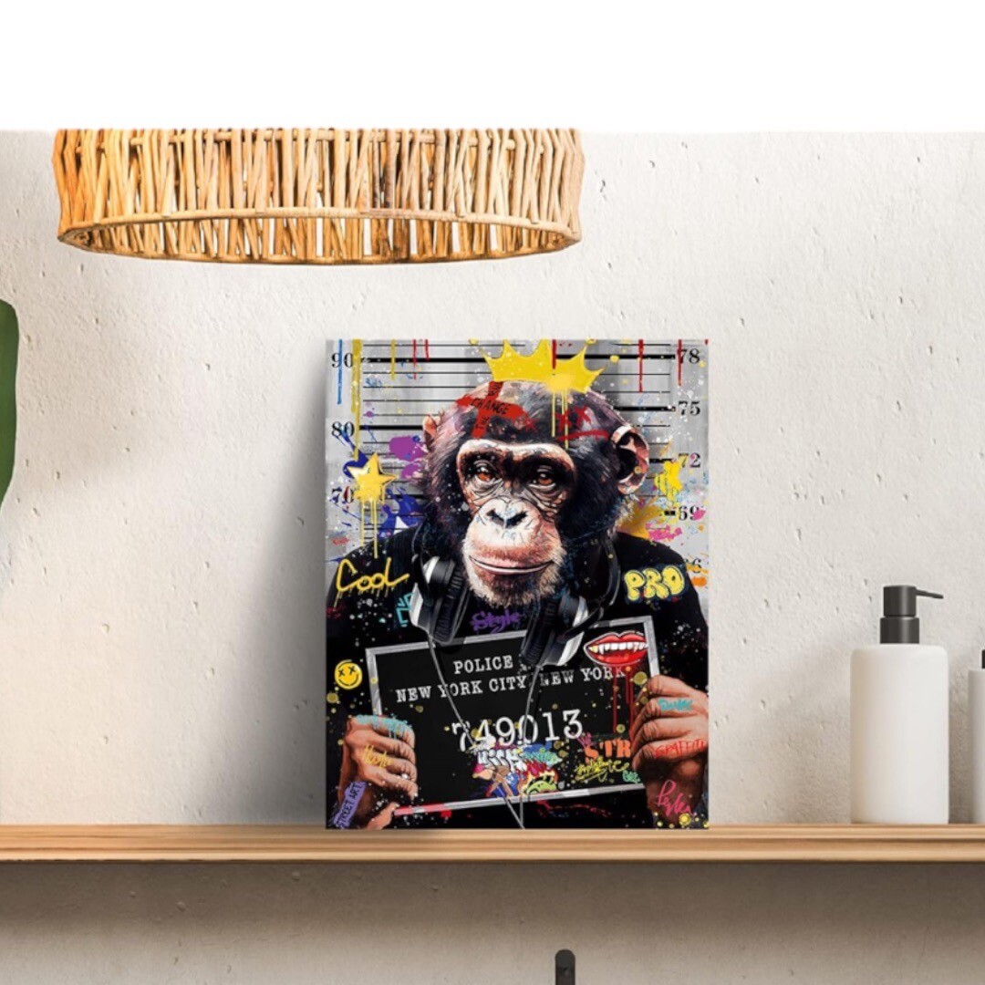 Banksy Cavas Wall 12” X 16” Graffiti Mischievous Monkey Urban Art Decor