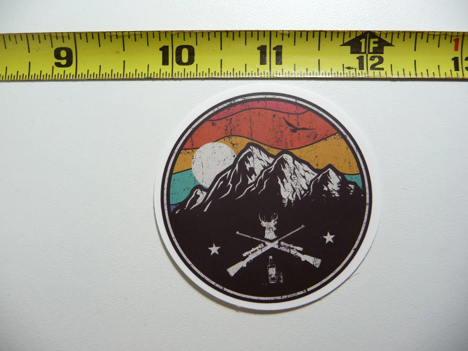 DISTRESSED MOUNTAINS MOON SMALL STICKER DECAL HUNT HUNTING HUNTER WILDLIFE
