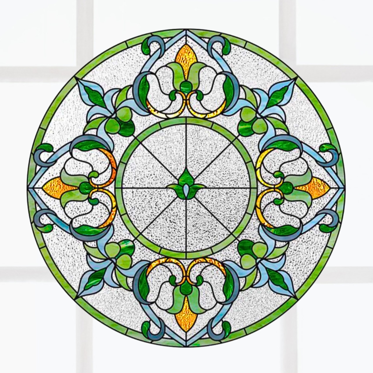 Geometric Art Deco Style Faux Stained-Glass WINDOW CLING Size 8&Prime; Vinyl