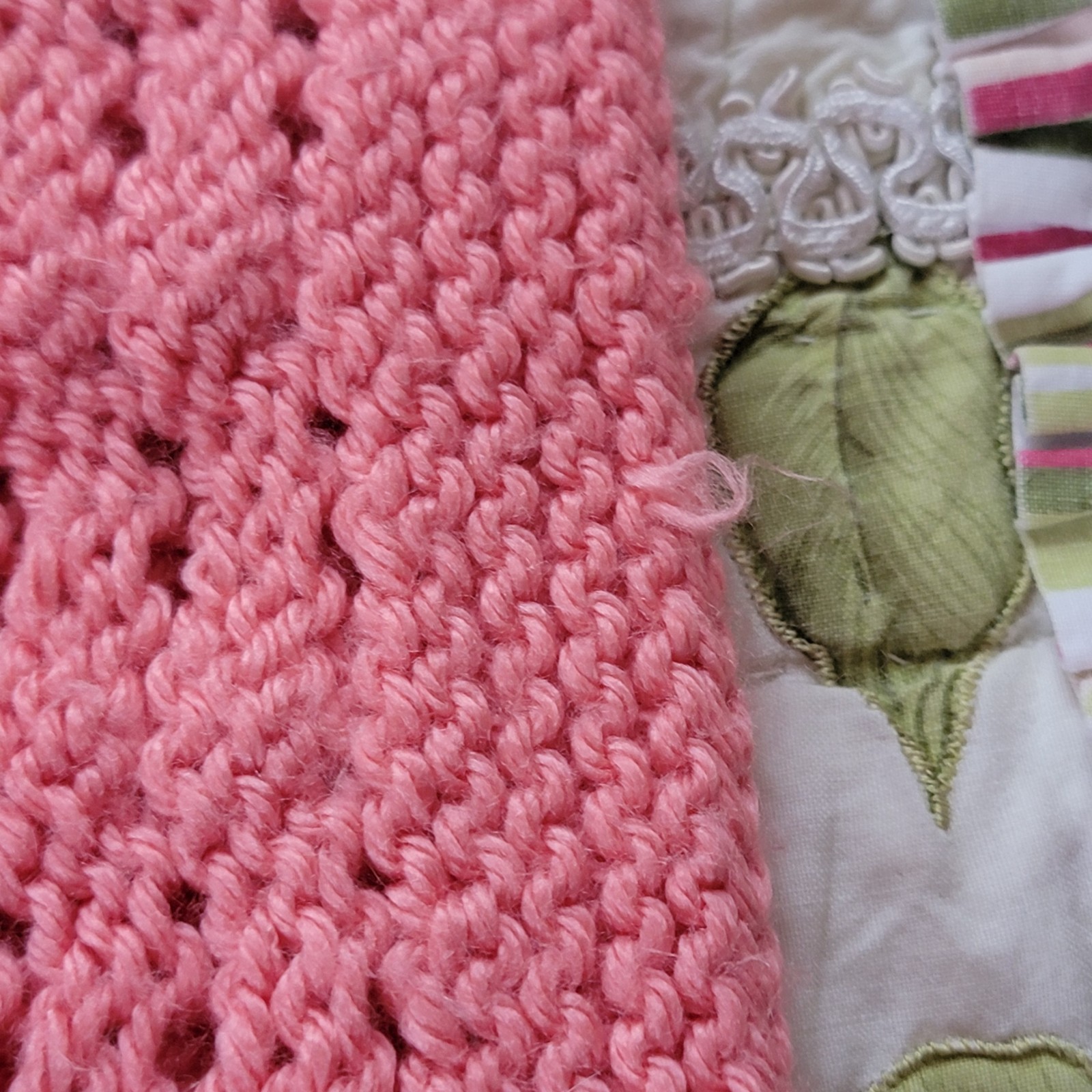 Handmade Crochet Throw Blanket Small Pink Cottage Knit Afghan 45×40