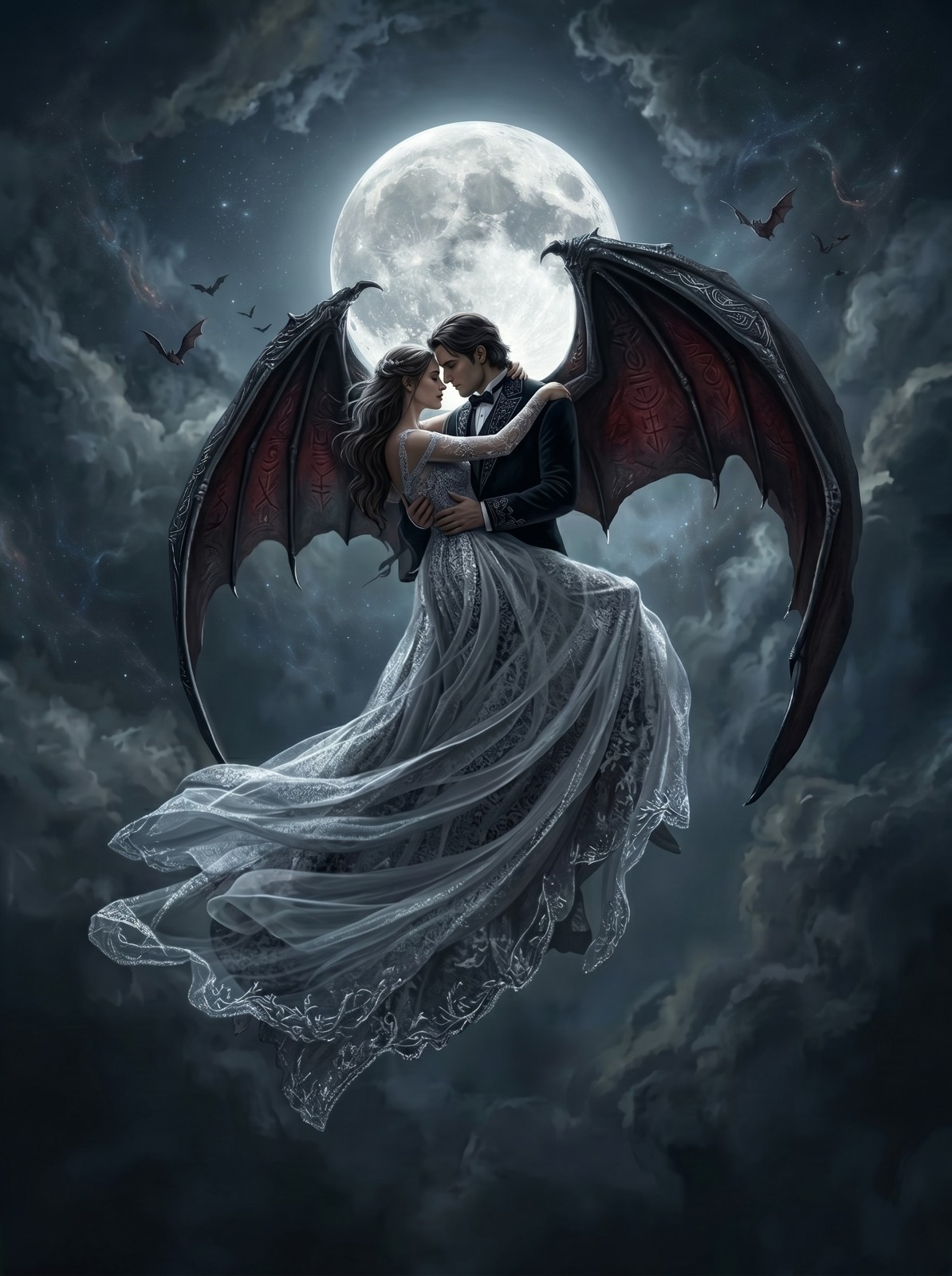 Dark Fantasy Romance Canvas Wall Art Vampire Demon Lovers Gothic Moon Poster