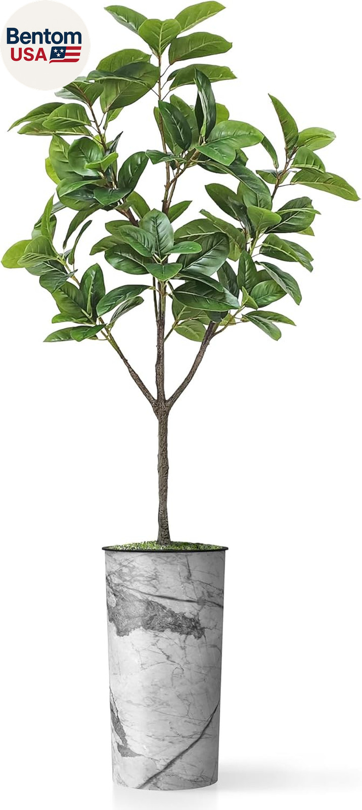 Artificial Tree in Gray Marble Effect Planter, Fake Magnolia Tree for Indoor and