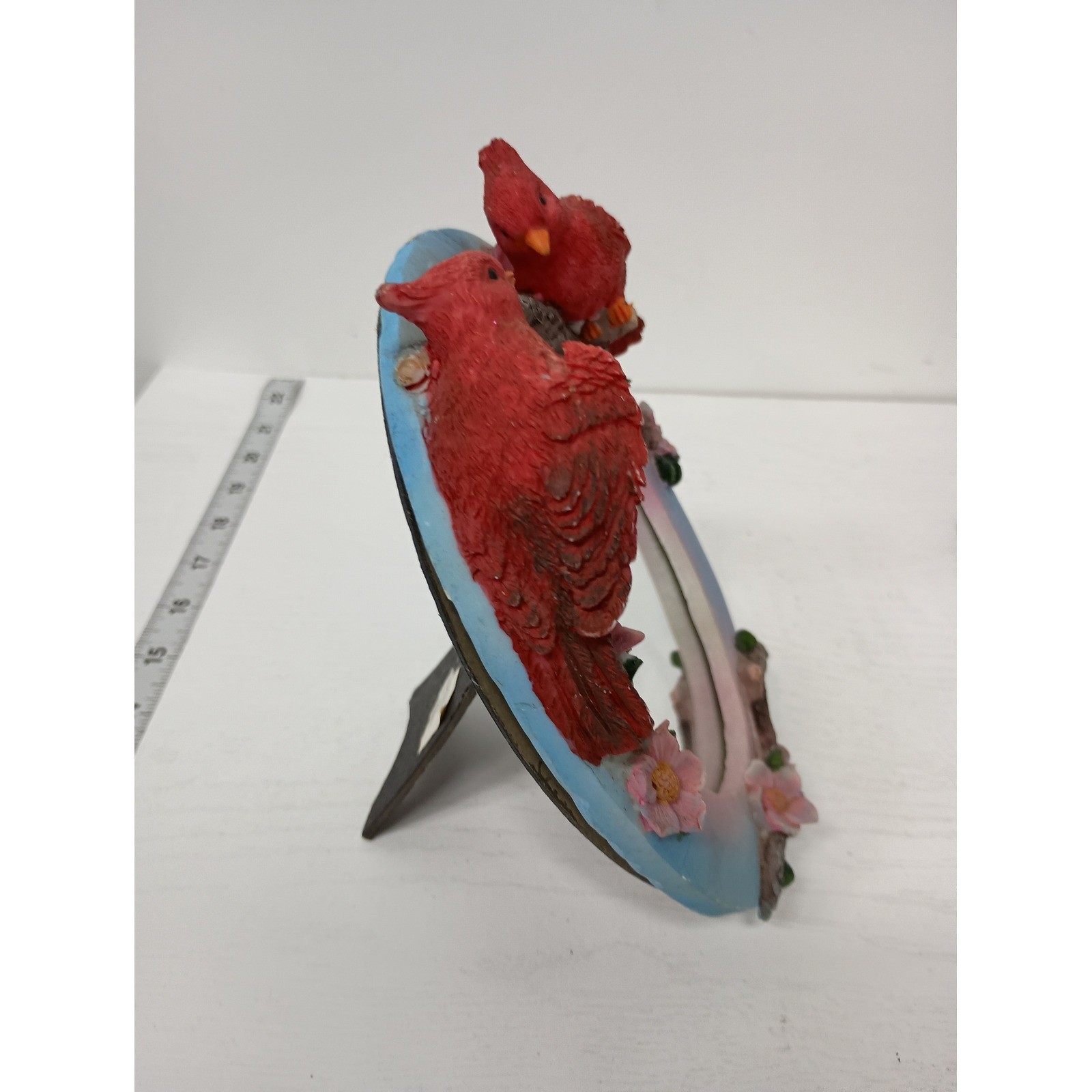Vintage Tabletop Mini Mirror Red Cardinal Bird Floral 3D Framed Shabby Chic
