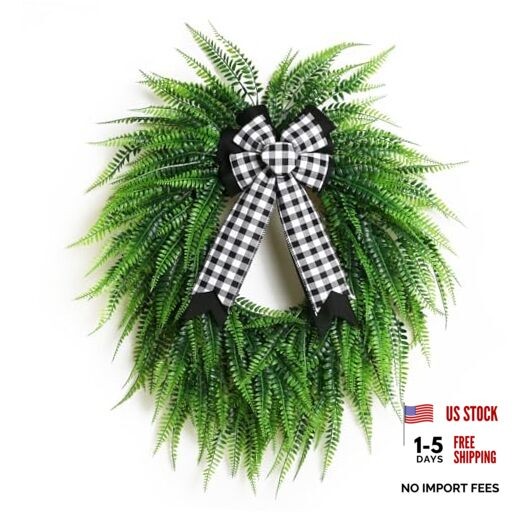 Wreaths for Front Door,22&Prime; Spring Summer Greenery Boston Fern Leaf for Outdoor