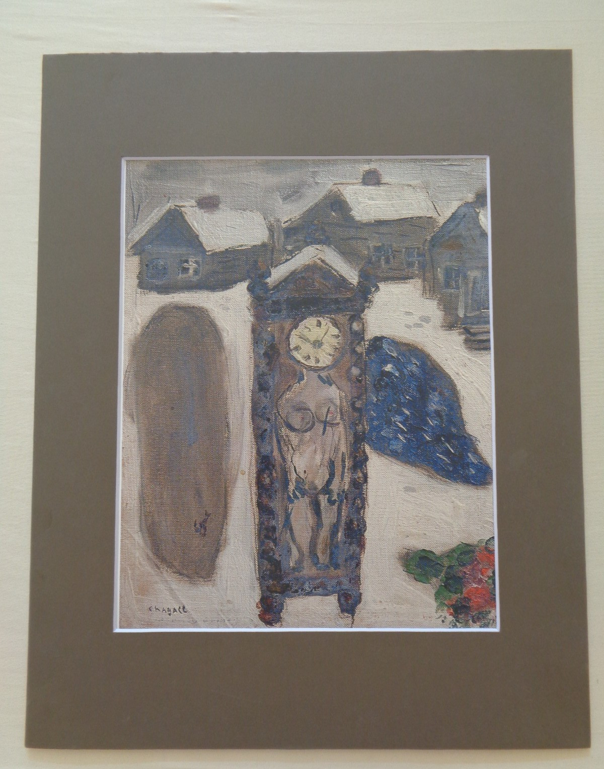 Marc Chagall Winter L&rsquo;hiver Surrealism Landscape Art Print 11×14 Matted Brown