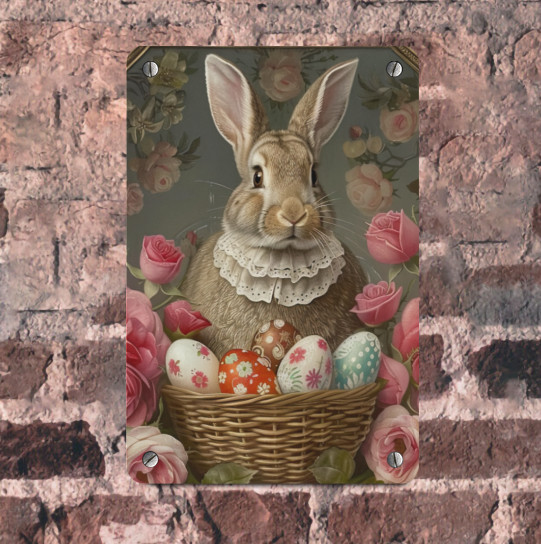 Regal Royal Victorian Rabbit Bunny Easter Spring Metal Wall Decor Sign 8×12