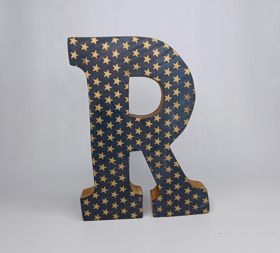 Farmhouse Decor Rustic Wooden Letter R Wood Shelf Sitter 8 x 6 x 1.25 inches