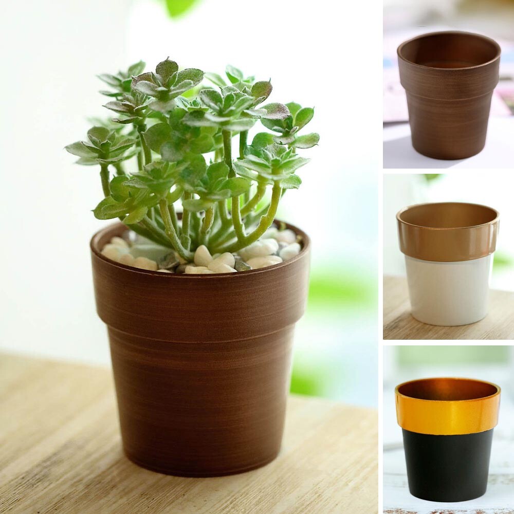 3 pcs 3-Inch Metallic Round PLASTIC FLOWER PLANT POTS Wedding Party Supplies