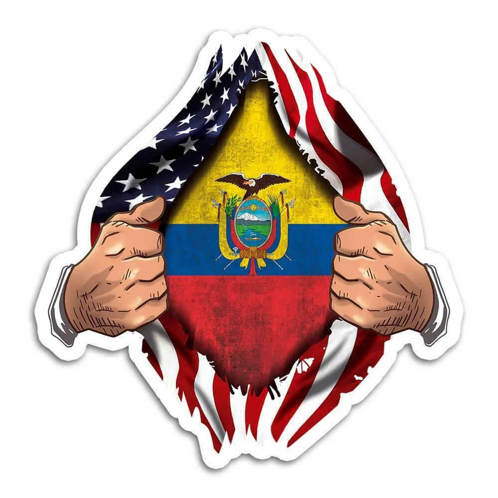 Gift Sticker : Ecuador Flag USA American Chest Ecuadorian Expat Country