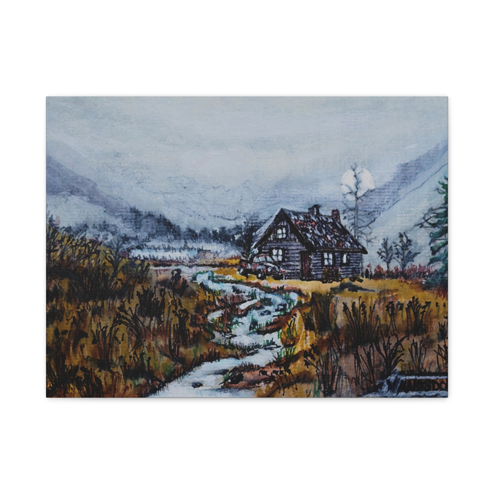 Misty Mountain Cabin in Moonlight 2026 Scott D Van Osdol Fine Art Canvas