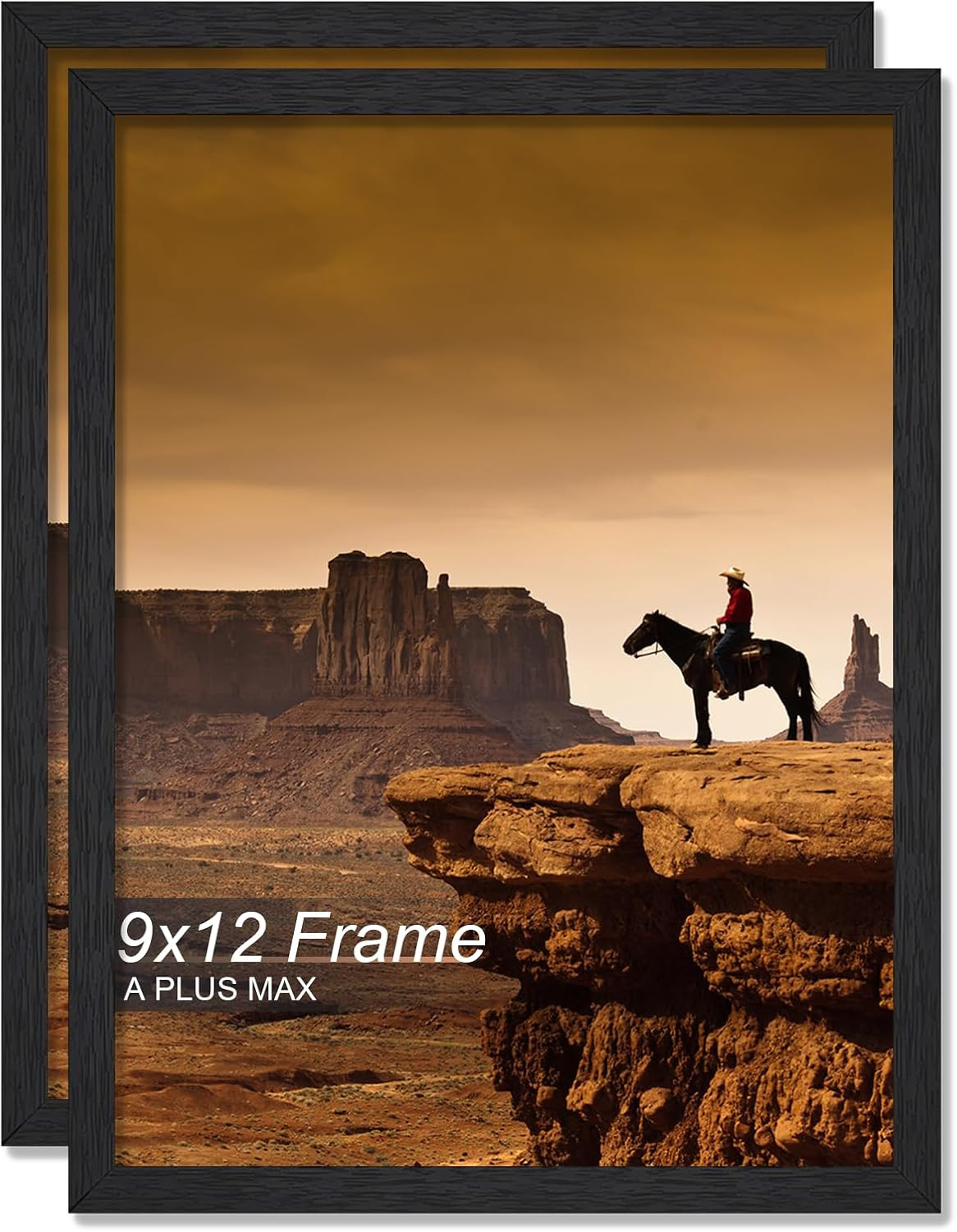 9×12 Picture Frame Set of 2, Black Engineered Wood Frame for 9 x 12 Inch Pict…