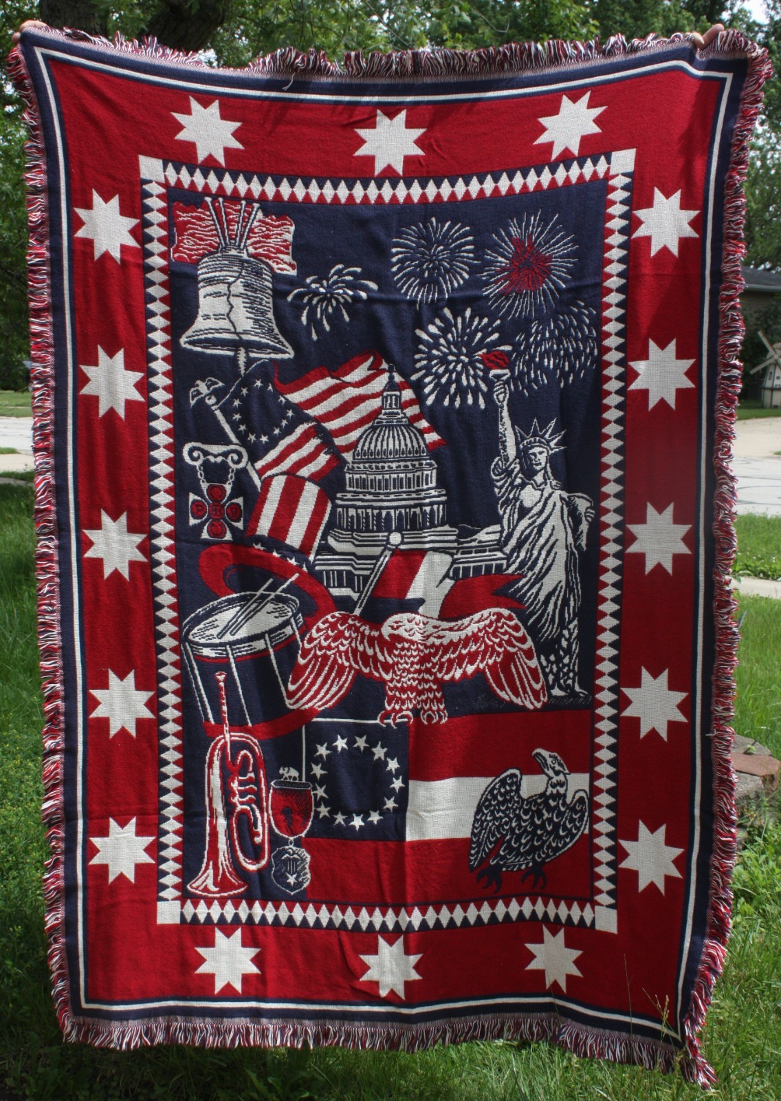 Tapestry Throw Picnic Blanket Goodwin Weavers Patriotic 4th of July MADE IN USA