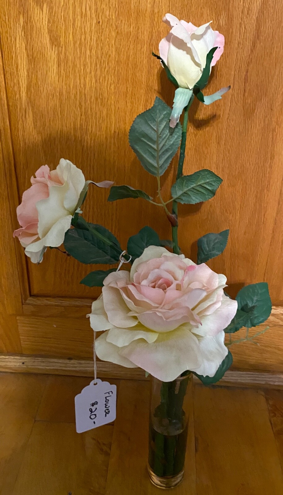 Floral Arrangement Full Bloom White and Pink Flowers With Vase 21 X 6 X 6 In
