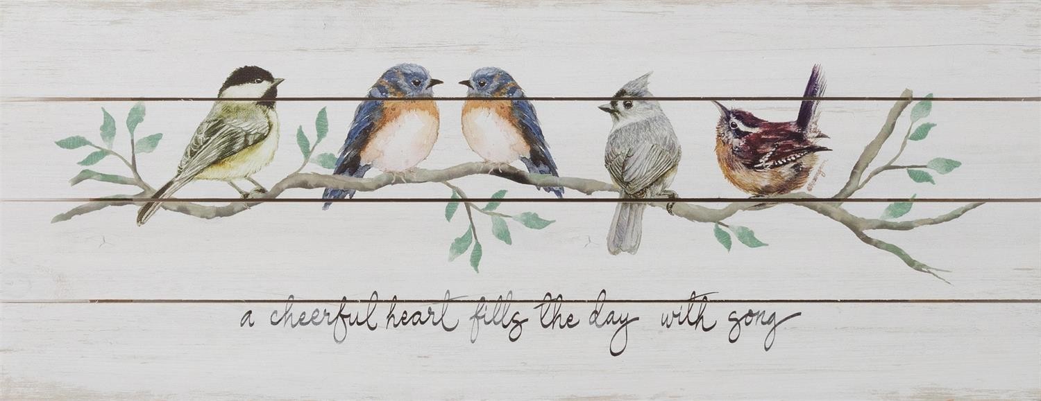 New Country Cottage CHICKADEE BLUE BIRD BRANCH PICTURE Wall Hanging 11&Prime;x29&Prime;