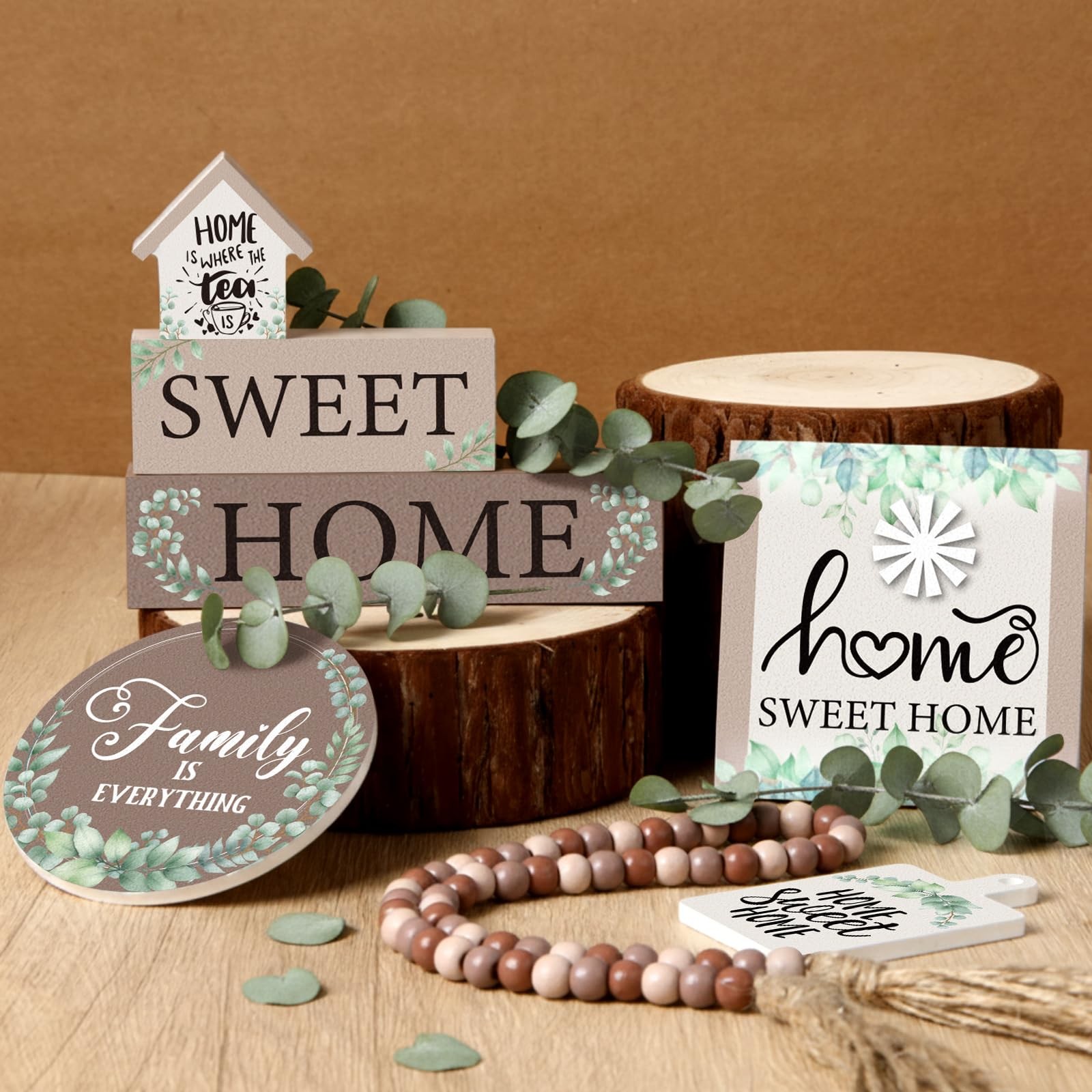 7 Pcs Home Sweet Home Wooden Table Decorations, Farmhouse Tiered Tray Decor R…