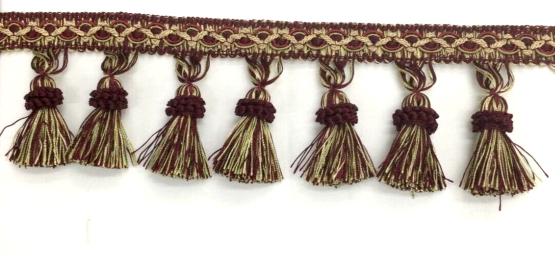 Tassel Fringe Trim 3.5&Prime; for Drapery Curtains Upholstery Pillows/Gold & Burgandy