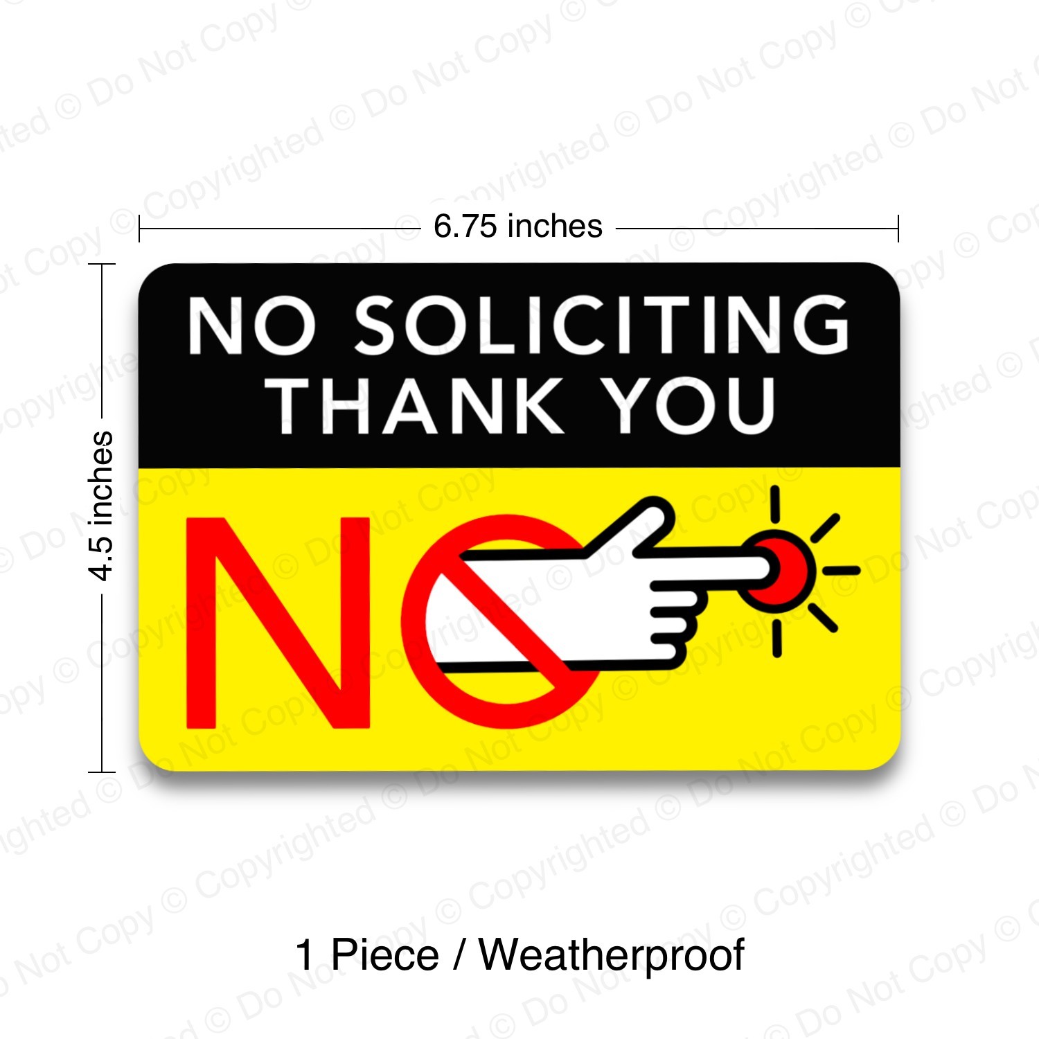 No Soliciting Vinyl Decal Sticker Security Sign. Weatherproof. 6.75in x 4.5in