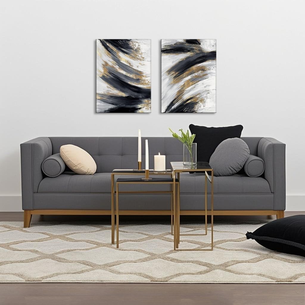 Contemporary 2-Pack Black and White Gold Canvas Wall Art for Any Room
