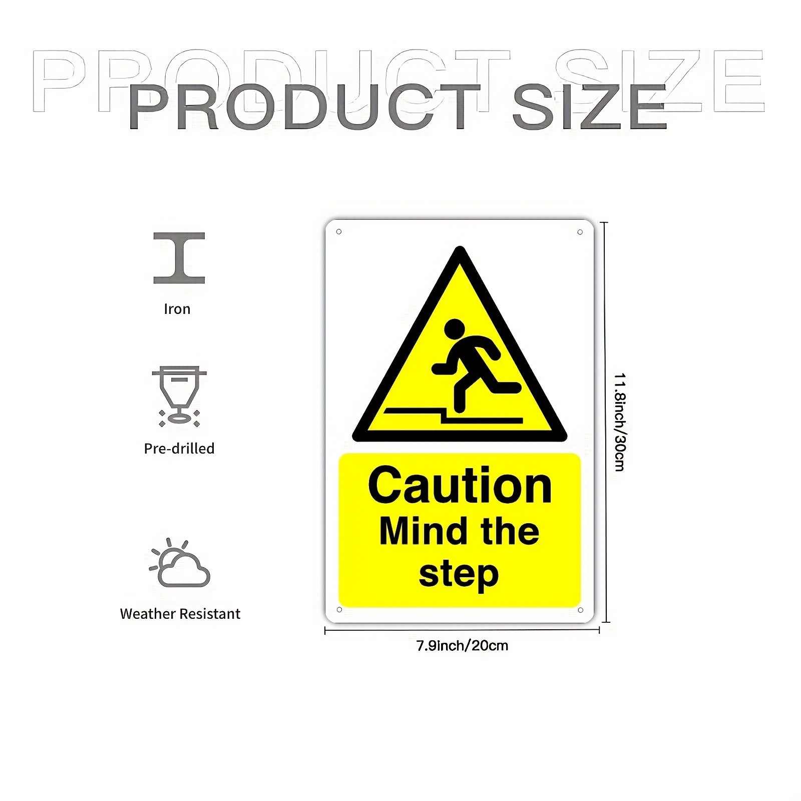 Metal Caution Step Sign Yellow Black 8X12 Inch