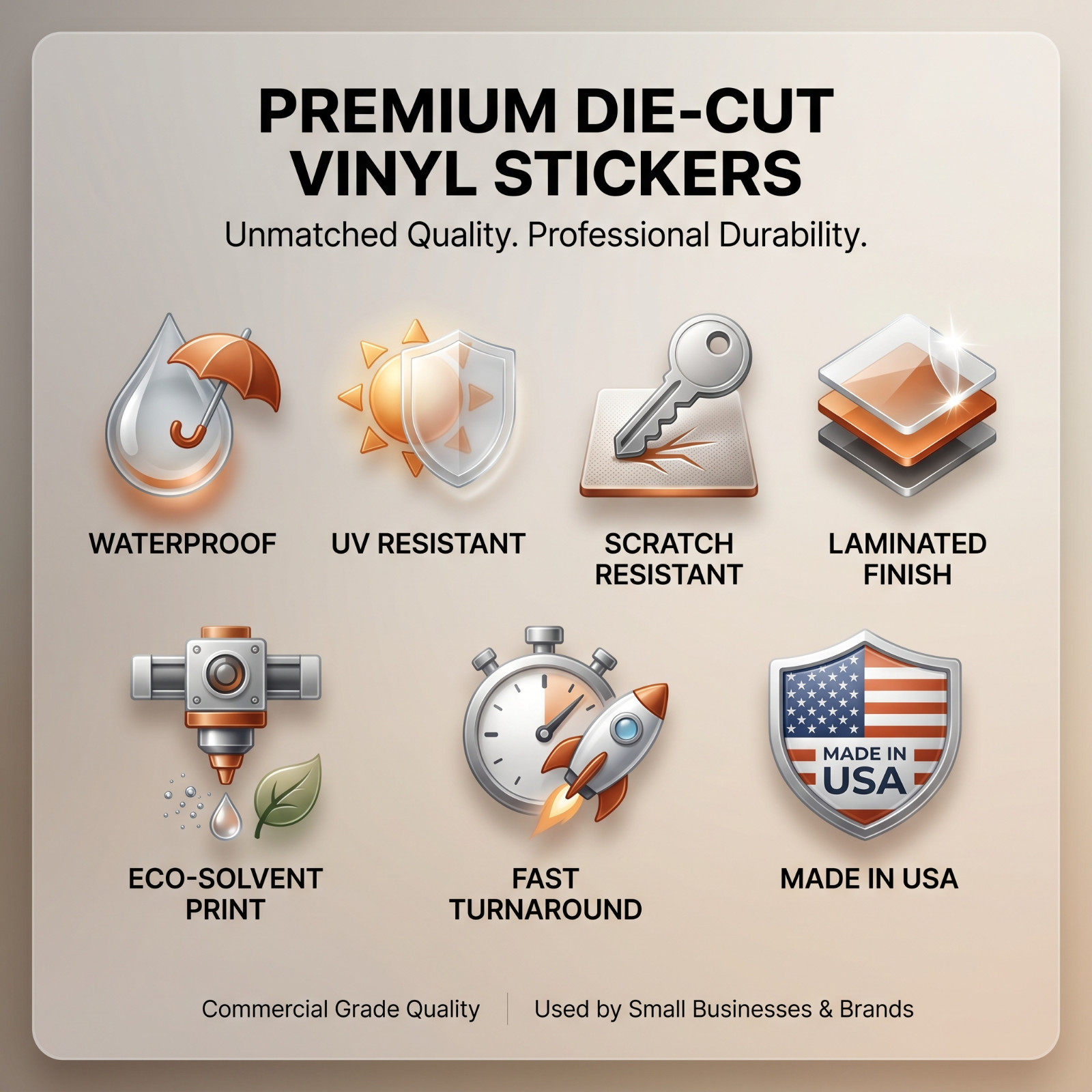 Custom Logo Stickers Die Cut Vinyl Decals Waterproof UV Resistant 2&Prime;-20&Prime; Size