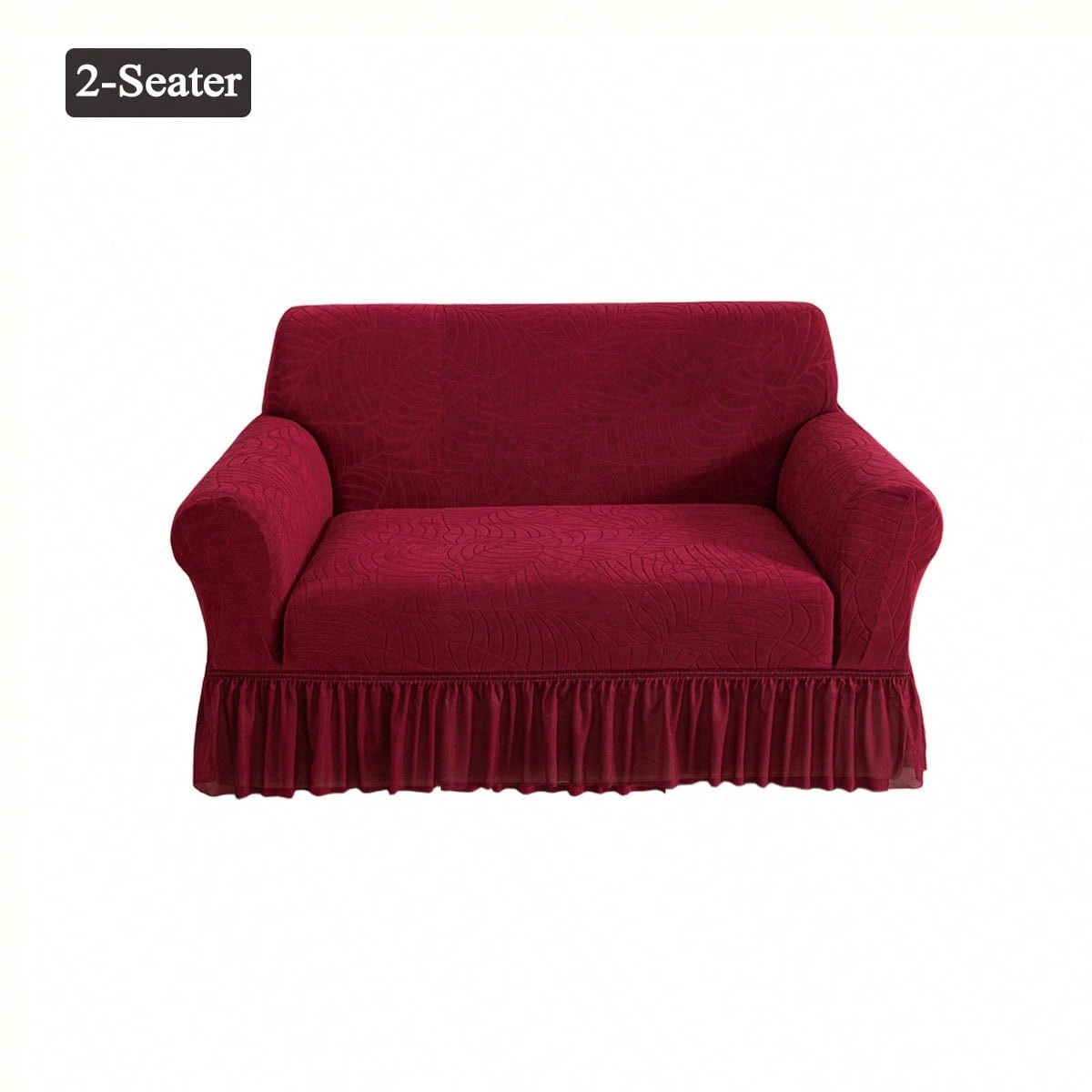Burgundy 2-Seater Jacquard Skirted Elastic Sofa Slipcover Pet Protection