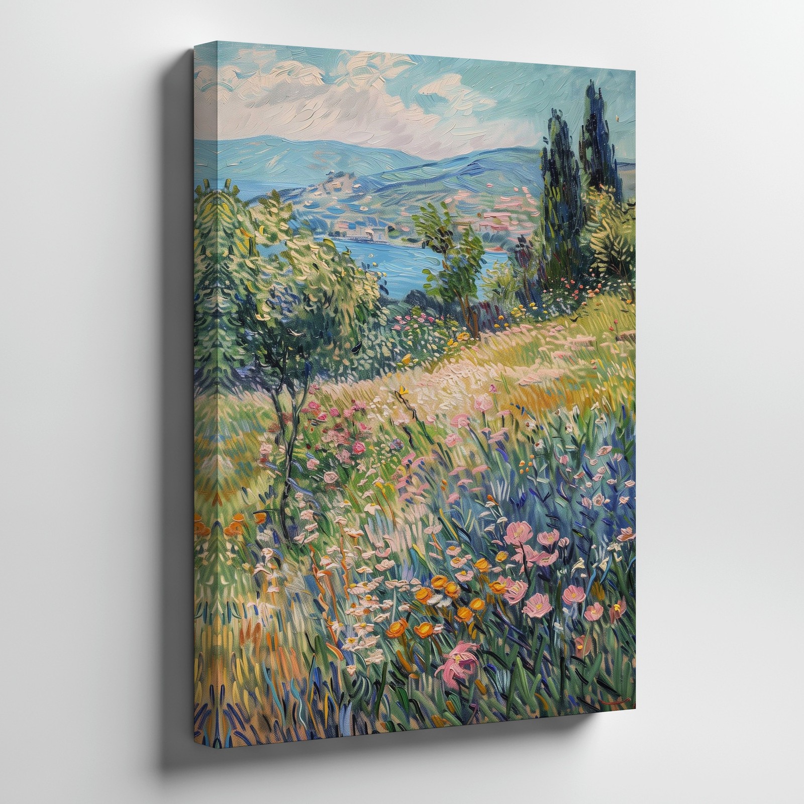 Impressionist Style Floral Meadow Canvas Wall Art Landscape Decor Painting Print