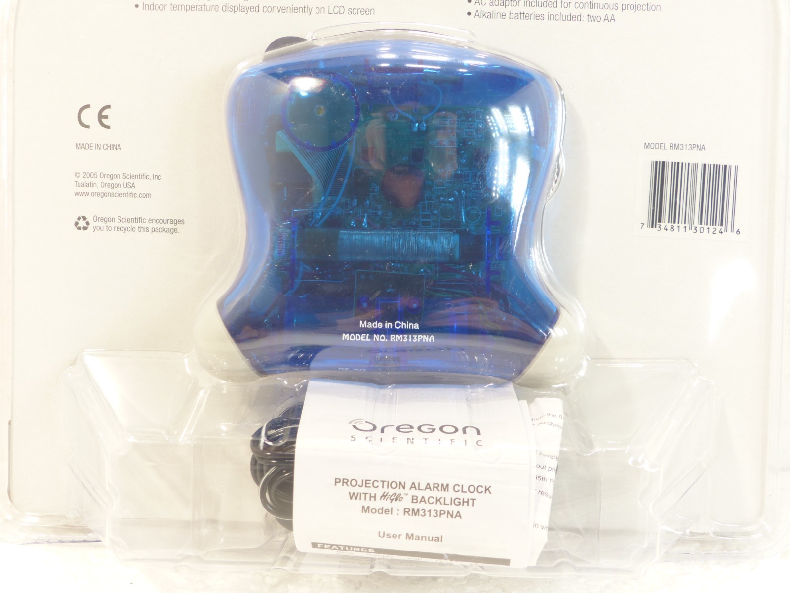 Oregon Scientific Self-Setting Atomic Projection Clock w Indoor Thermometer Blue