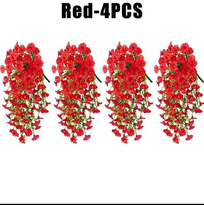 4PCS Artificial Morning Glory Vines UV Resistant Hanging Flowers Outdoor Decor