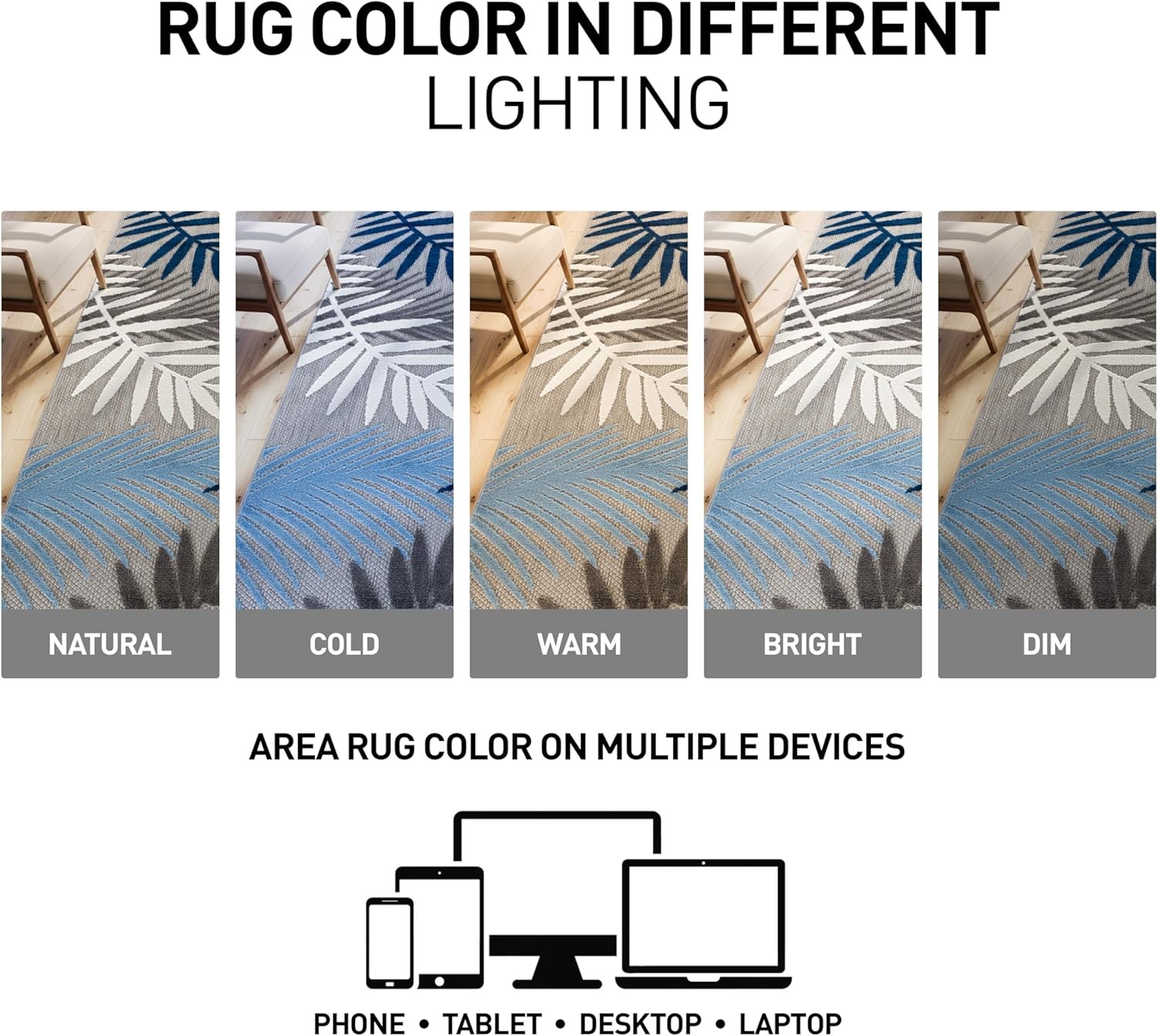 Indoor/Outdoor Palm Leaf Area Rug, Non-Shedding Easy-Care Design for Backyard,