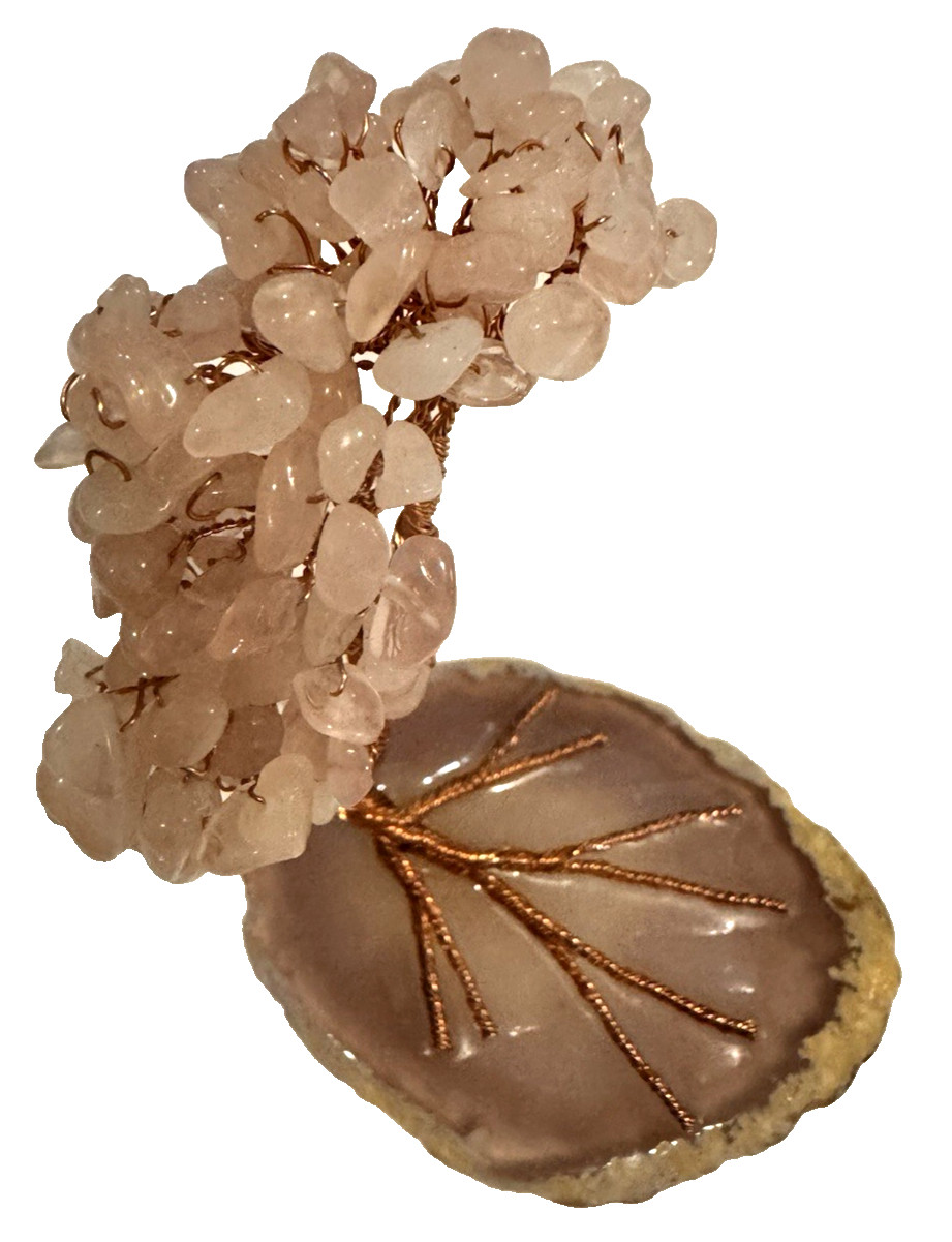 Rose Quartz Gemstone Wire Tree Healing Crystal Feng Shui Decor Gift Bonsai