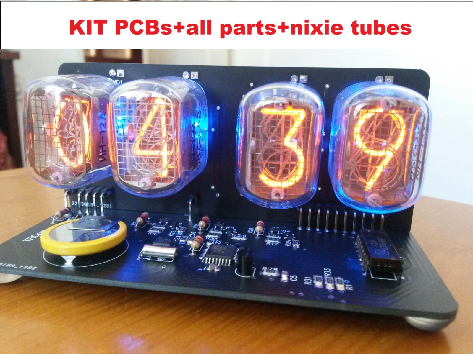 DIY KIT IN-12 Nixie Tube Clock LED Blue Backlight Black PCB Video