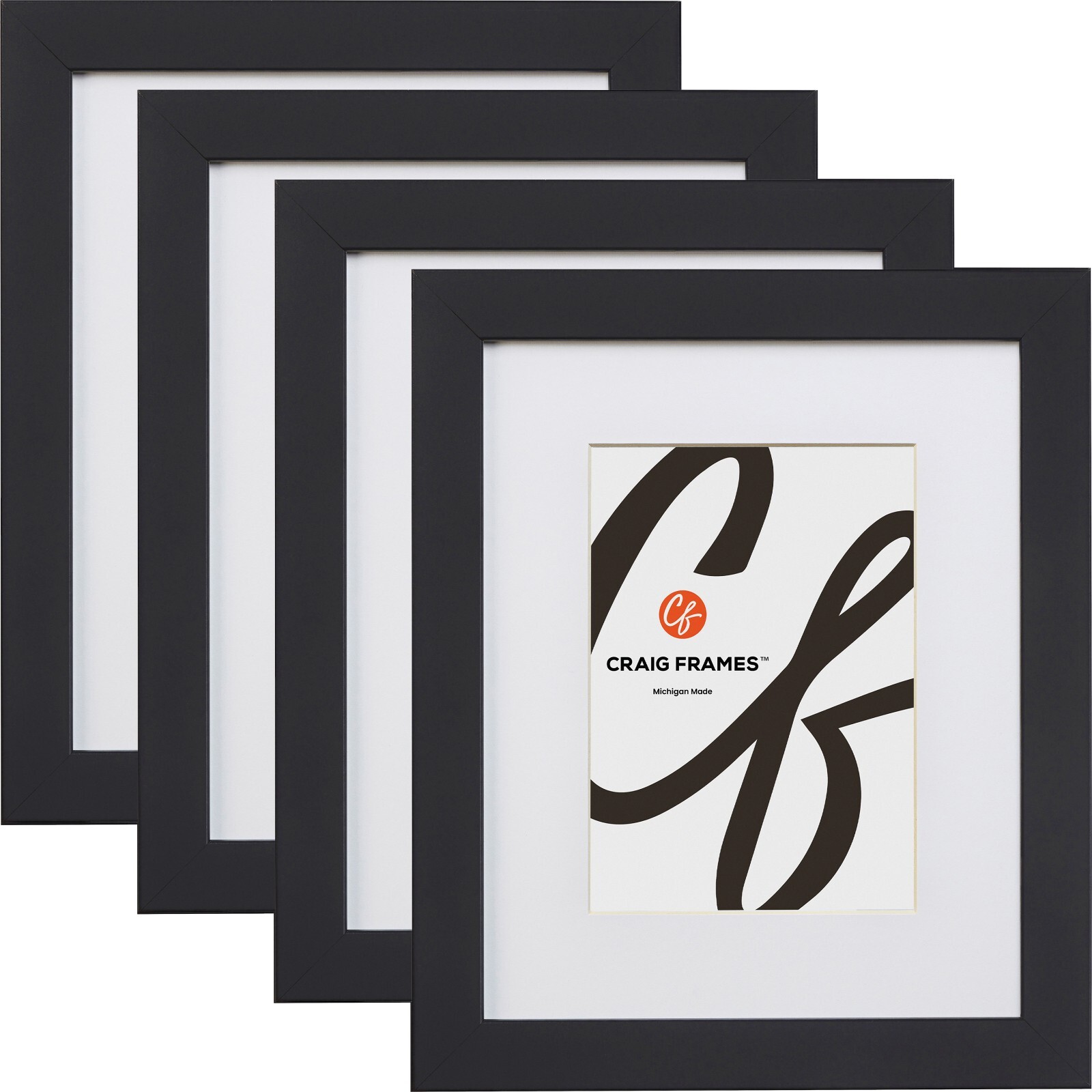 Essentials, Modern 1 Inch Wide Satin Black Picture Frame With a Mat, 4- Pack