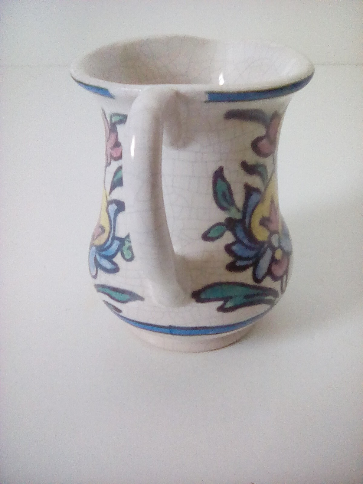 Pottery Barn Pitcher Decor Only 5×4&Prime; Flowers Crackle Paint AA