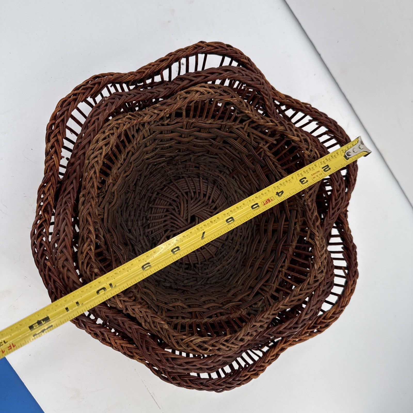 Vintage Set of 3 Wicker Nesting Baskets Handwoven Rattan Boho Farmhouse