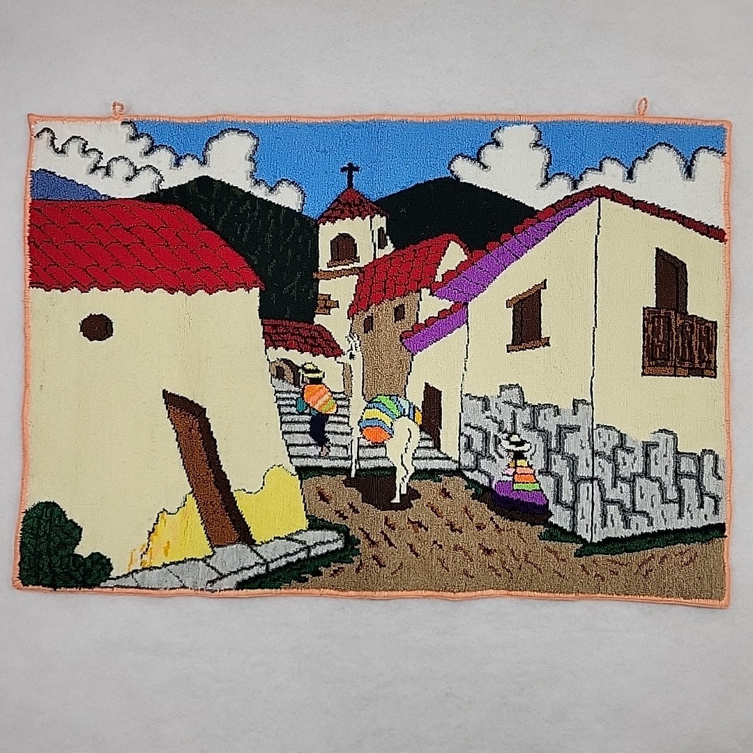 VTG Peruvian Wool Tapestry Hand Woven Folk Art Wall Hanging 38 « x 25 » Boho