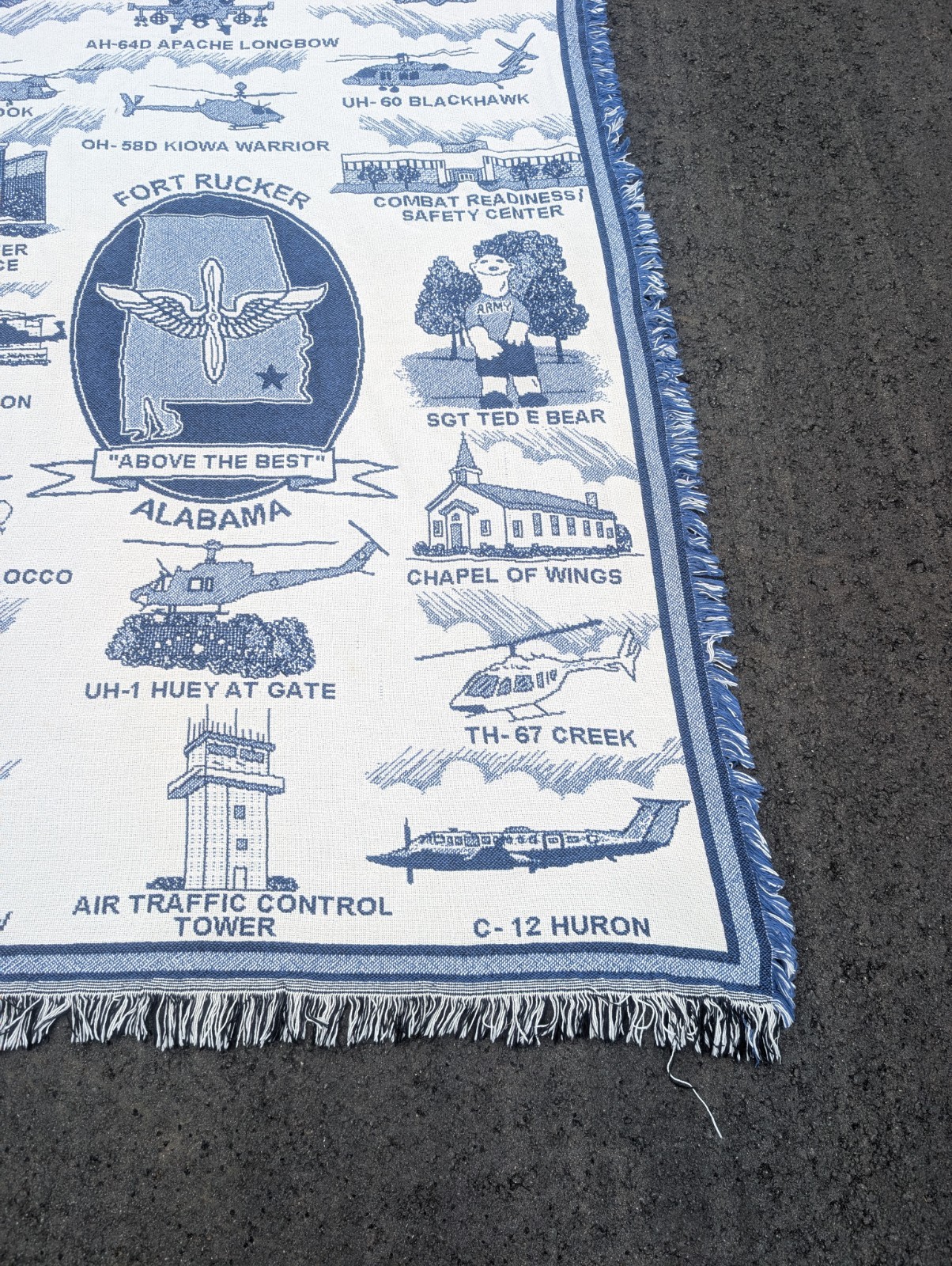 Vintage Fort Rucker Alabama Tapestry Throw Blanket 64&Prime; x 47&Prime; US Army Aviation