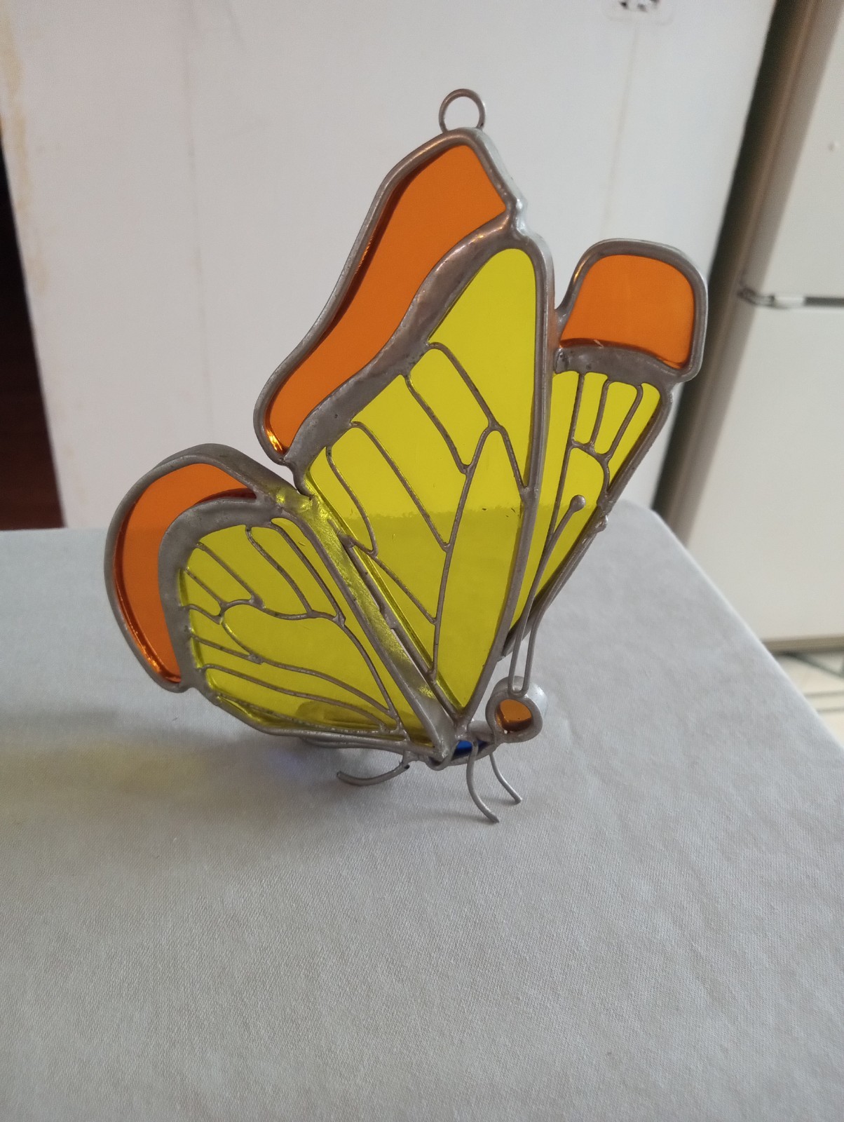 Stained Glass Butterfly Hanger Yellow Orange Wings Appx 5&Prime; Tall 3.5&Prime; Wide