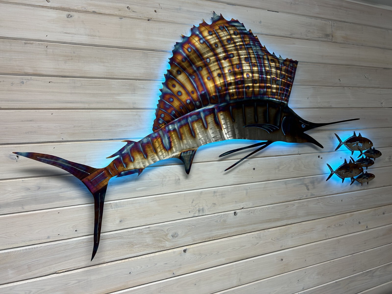 Sailfish chasing bait Stainless steel metal art