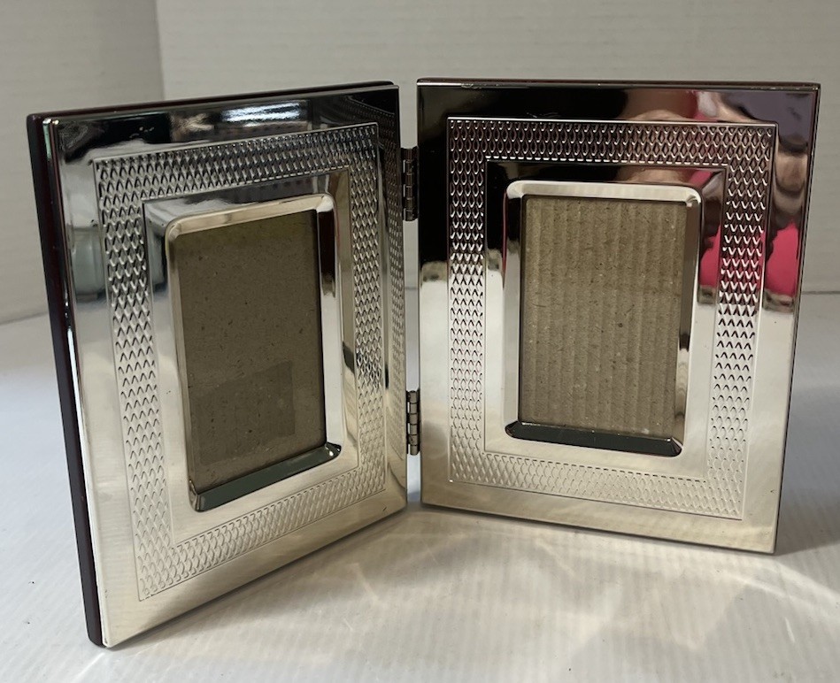 Burnes Of Boston Hinged Double Shiny Silver Metal 2×3 Photo Frame SALE!