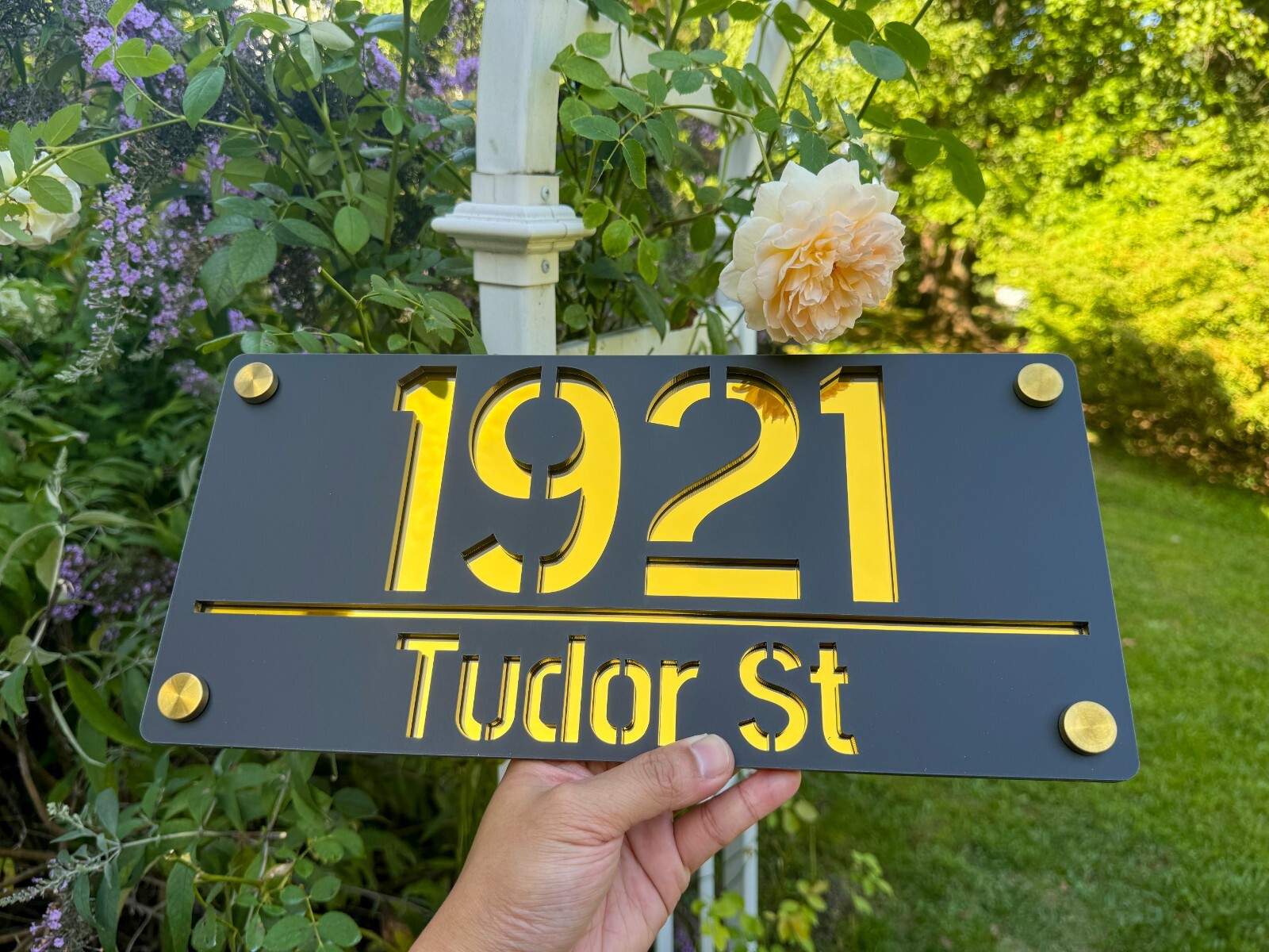 Gold Door Sign House Numbers Laser Cut Black House Numbers Address Plaque