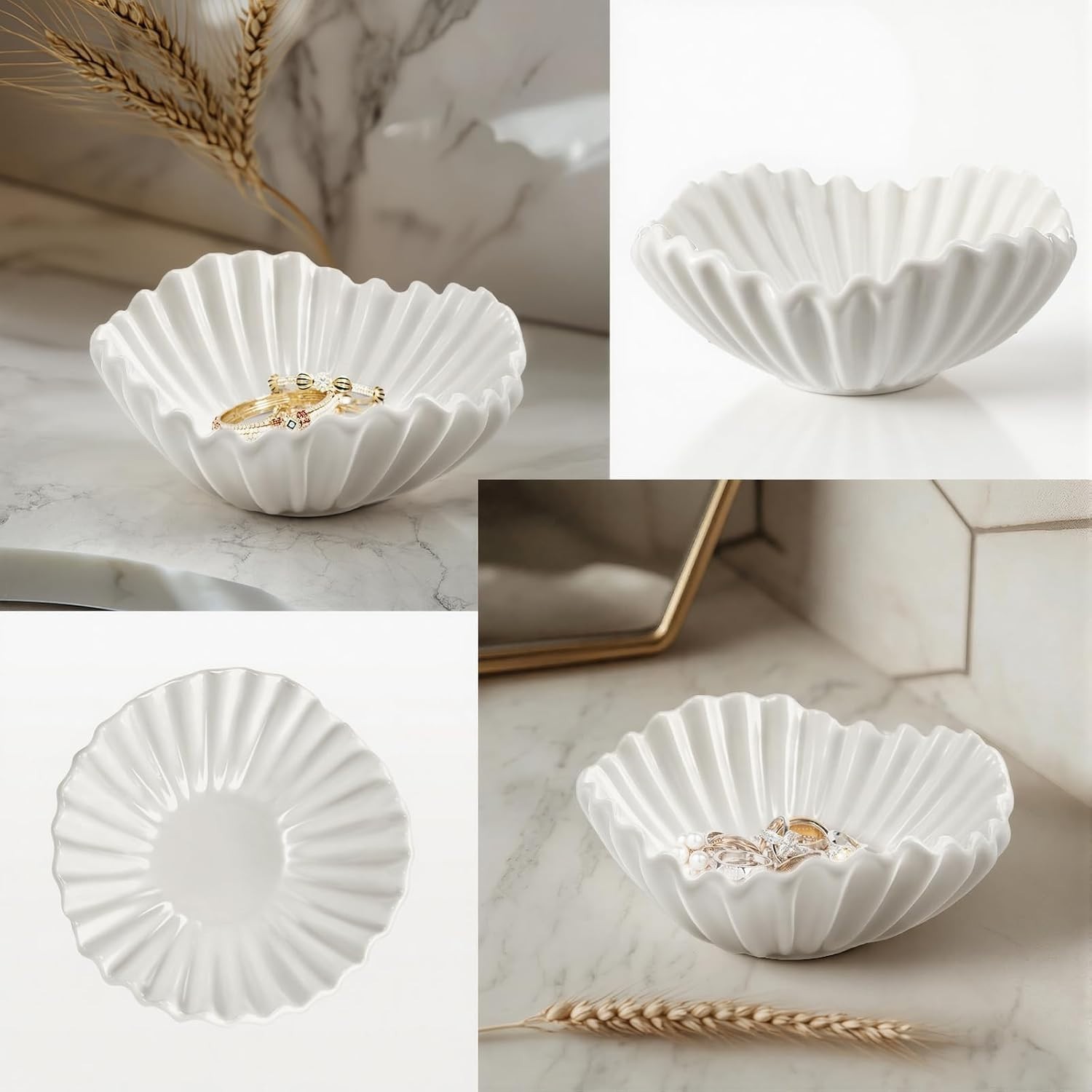 Stylish 3-Pc Ceramic Ruffle Bowl Set – Decorative Centerpiece for Any Occasion