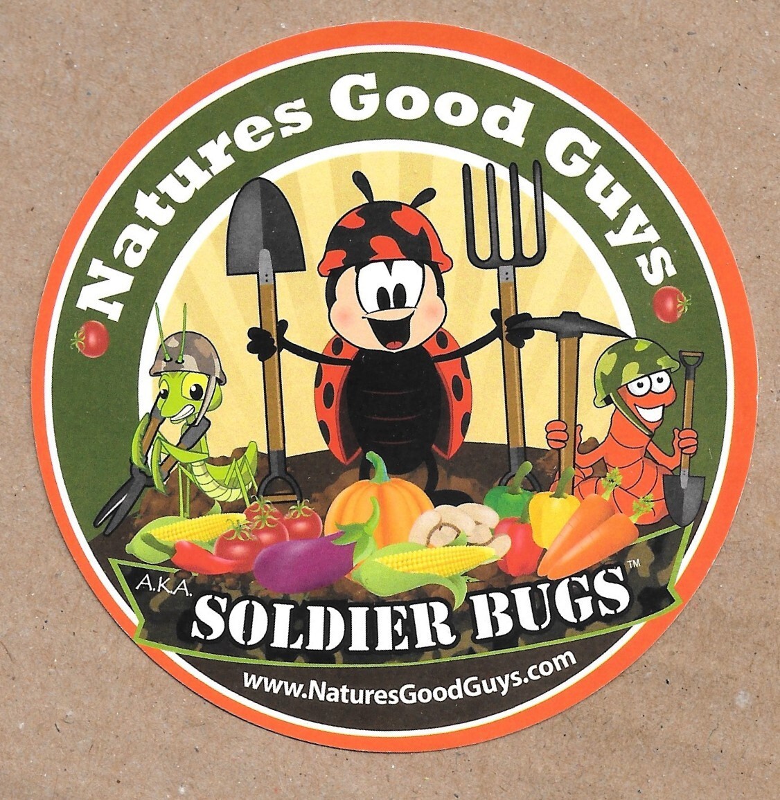 Natures Good Guys Soldier Bugs – Paper Sticker 3.5&Prime; Round Durable