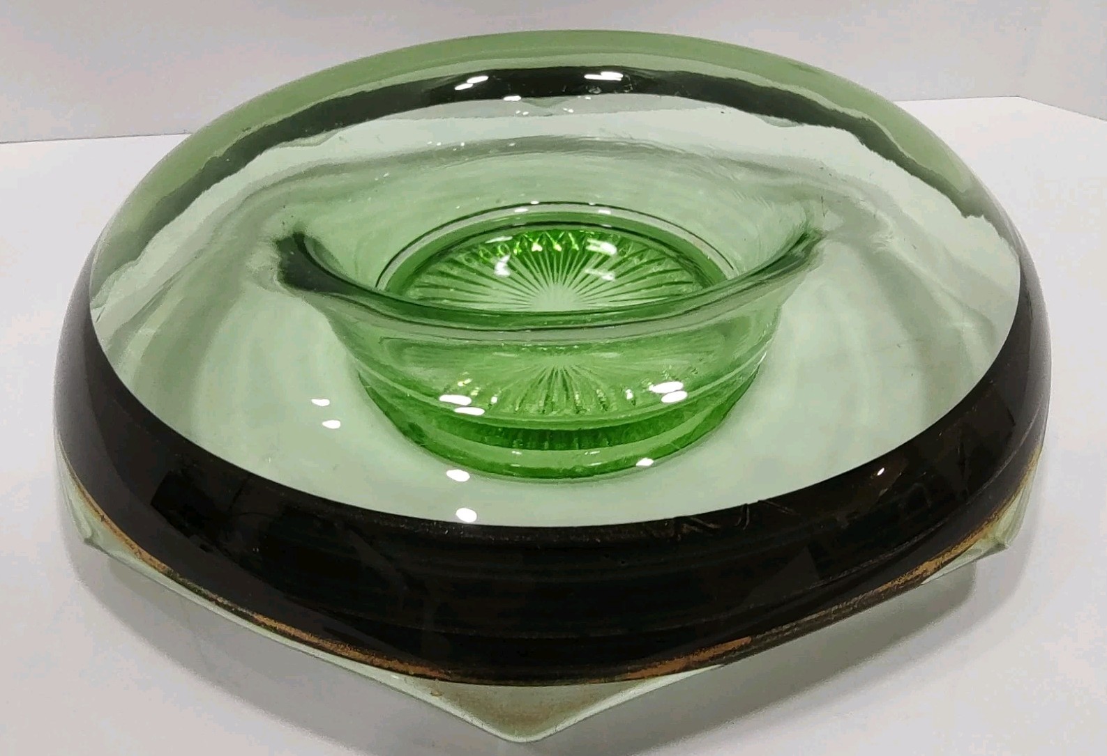 Vintage Murano Style Green Sommerso Art Glass Centerpiece Bowl MCM Heavy