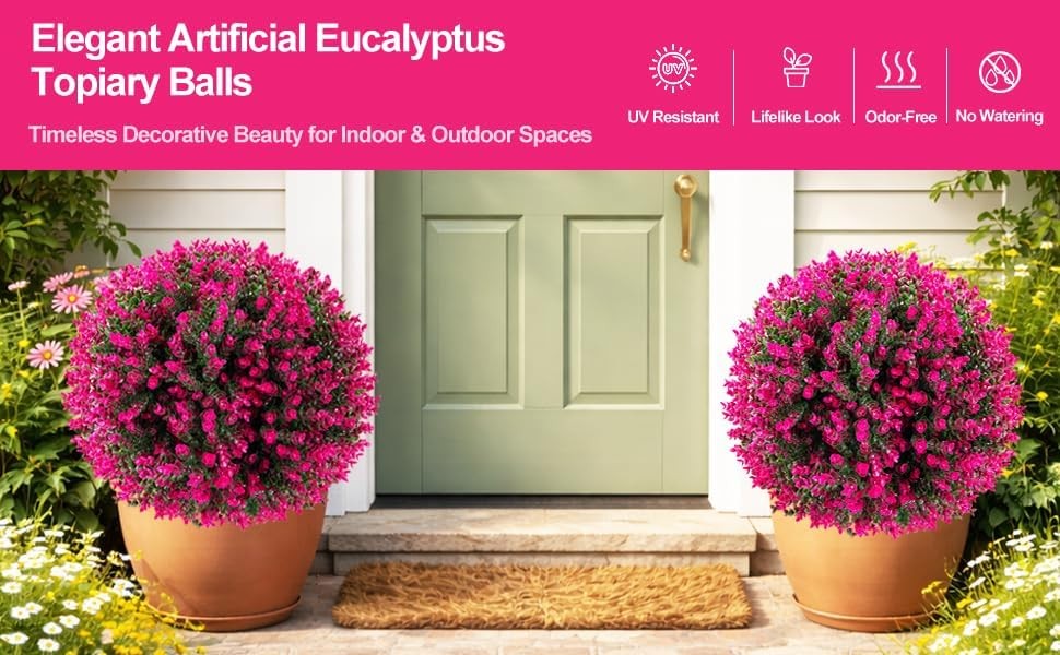 2PC 26&Prime; Artificial Pink Boxwood Topiary Bushes UV Resistant for Indoor & Outdoor