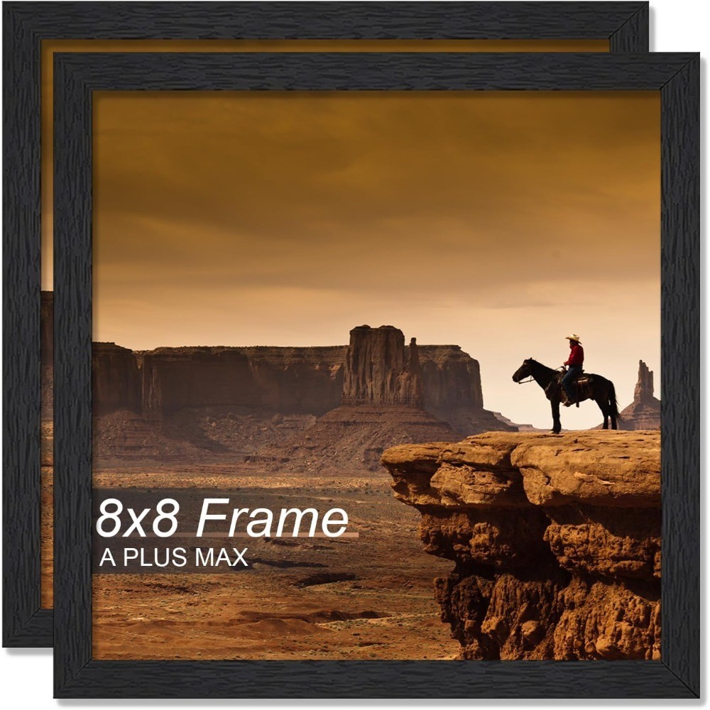 8×8 Picture Frame 2 Pack Black Engineered Wood for 8×8 Photo Poster Lightweight