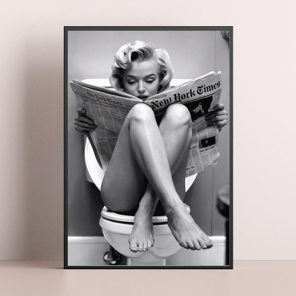 Marilyn Monroe on Toilet Poster – Black and White Vintage Style Art Print
