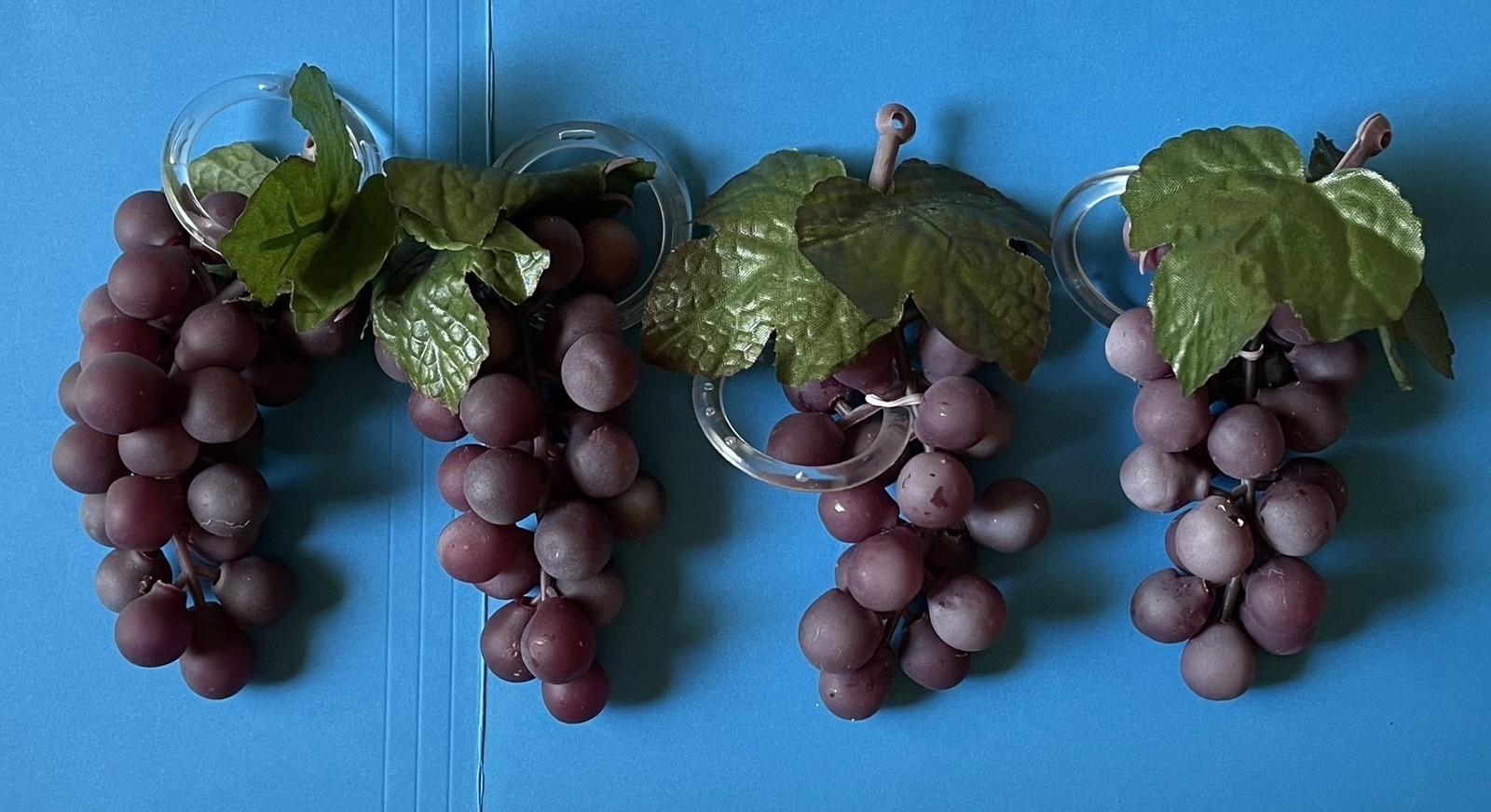 Vintage Faux Lot of 4 Grape Clusters w Leaves Soft Rubber Homemade Napkin Rings?