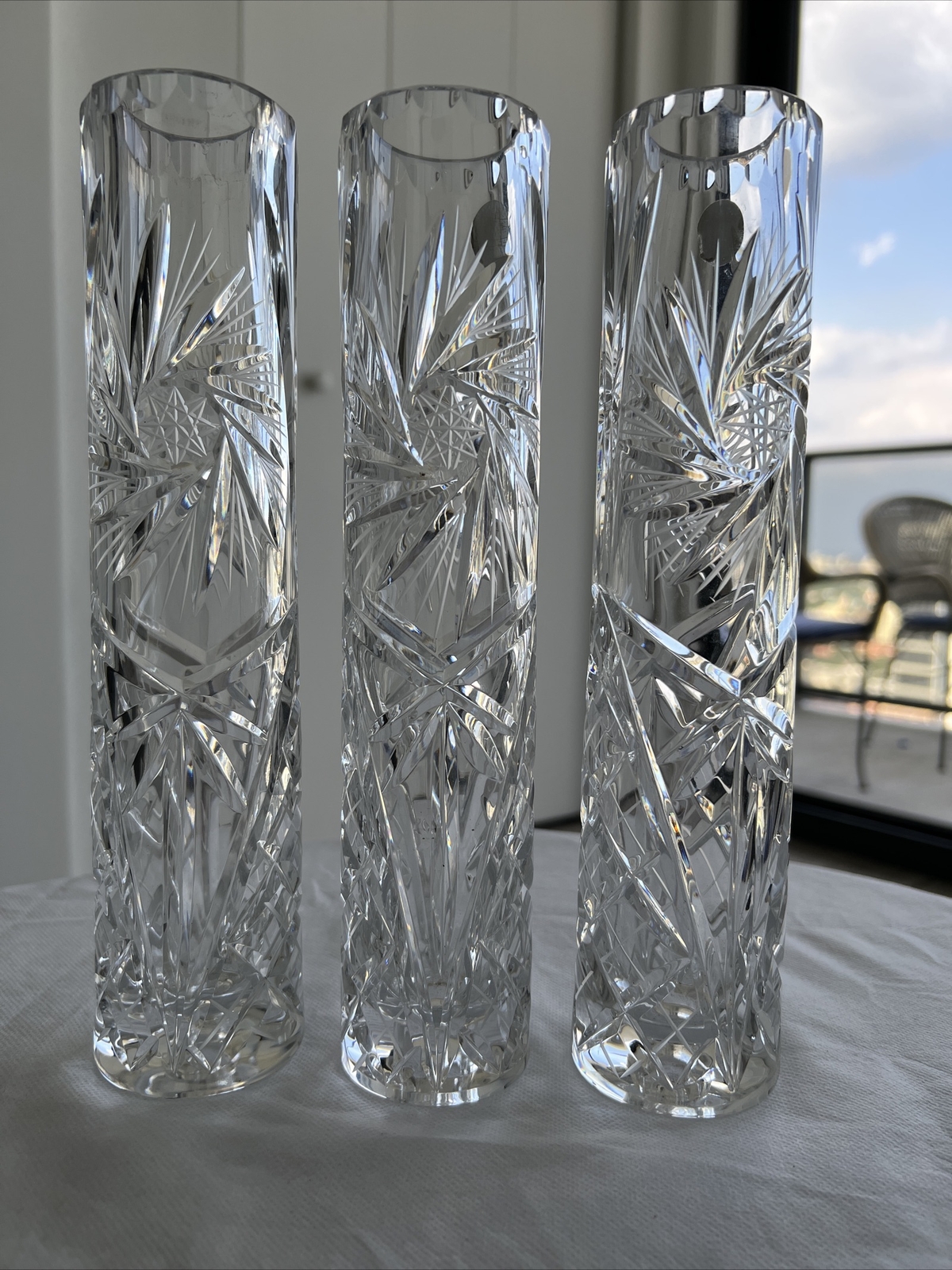Vtg Bohemia Czech Republic 24% PbO Lead Crystal 10 1/8” Tall Set of Three (3)
